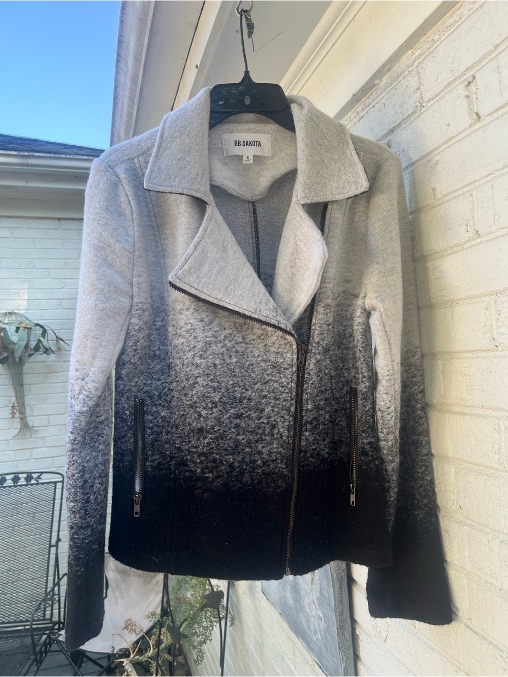 BB Dakota Ombré Wool Blend Moto Jacket Gray Black S